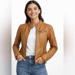 Rudsak Genuine Leather Jacket XS – Tan Racer Style